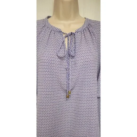 Michael Kors Cold Shoulder Short Sleeve Front Tie Blue/White Floral Sheer Top XL - Picture 6 of 7